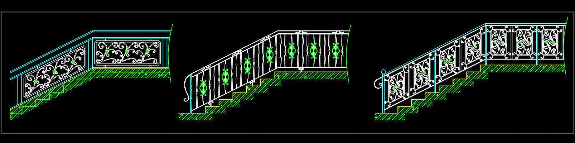 Floral Wrought Iron Staircase Railing Designs - AutoCAD Block